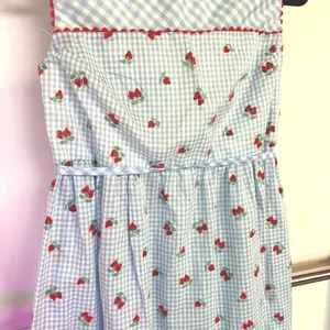 50s Baby Blue Gingham Dress Coquette Strawberry Cottagecore Picnic Retro Femme thumbnail 4