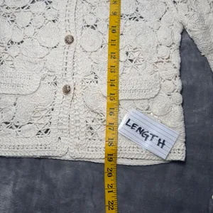 Ivory Cardigan Women XS Cream Crochet Button Front Boho Sweater Cottagecore‎ thumbnail 5