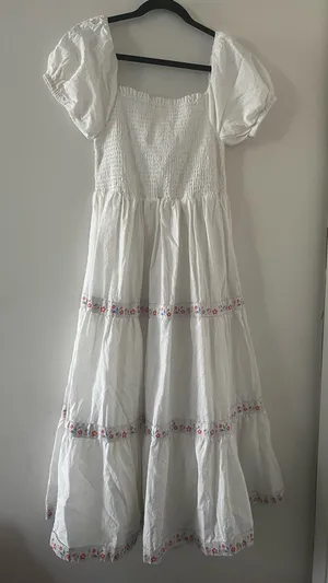 Rachel Zoe White 100% Cotton Tiered Maxi Dress 4 Floral Embroidered Cottagecore thumbnail 1