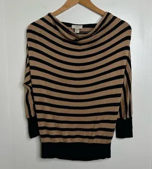 LOFT lightweight dolman striped sweater camel black Woman’s XS draped neck thumbnail 1