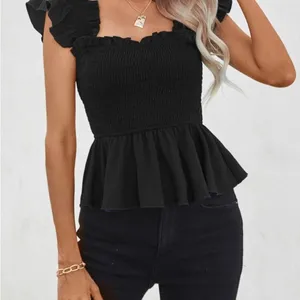 Black Ruffle Smocked Camisole Tank Top Peplum Blouse Medium Size undefined thumbnail 8