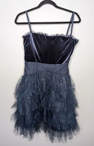 Betsy and Adam Navy Blue Glitter Tulle Fit and Flare Dress Size 8 thumbnail 1