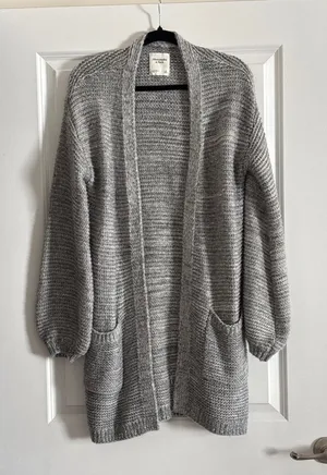 Abercrombie‎ & Fitch Grey Chunky Knit Open Front Long Cardigan Sweater Small thumbnail 1