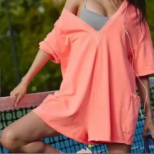 Free People Movement Hot Shot Tee Romper in Neon Coral sz S NWT $60R thumbnail 4