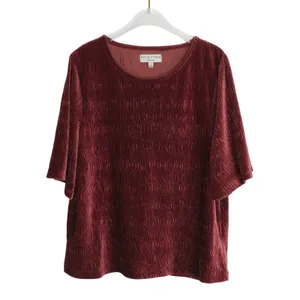 Madewell Texture & Thread Crinkle Velvet Flutter Sleeve Top Dusty Burgundy Med thumbnail 3