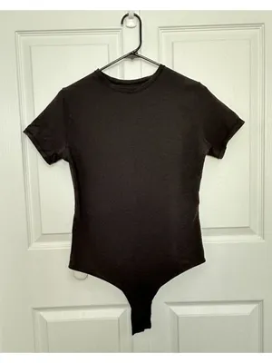 Quince Organic Cotton Stretch Crew Neck Short Sleeve Bodysuit Black Size L thumbnail 6