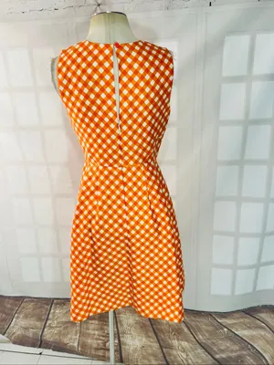 Kate Spade Orange White Plaid Tallulah Gingham Silk Blend Sleeveless Dress Sz 6 thumbnail 5