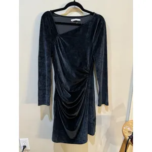 Abercrombie & Fitch Asymmetrical Black Velvet Mini Dress Long Sleeve Size XL thumbnail 2