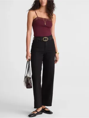 Madewell 90s Camisole Womens Small Ribbed Lace Spaghetti Strap Burgundy Top thumbnail 3