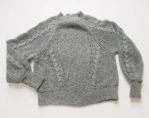American‎ Eagle Sweater Cable Knit Grey Mock Neck Balloon Sleeve Womens S Boho thumbnail 1