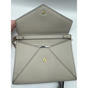 Kate‎ Spade New York Envelope Crossbody Bag Beige Saffiano Leather Gold Chain thumbnail 10