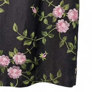 VTG Jessica Howard Embroidered Pink Roses Linen Blend Black Cocktail Dress Sz 14 thumbnail 4