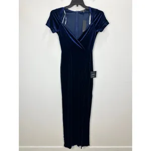 Lulus Eternal Elegance Navy Blue Velvet Short Sleeve Maxi Dress Formal Small NWT thumbnail 5