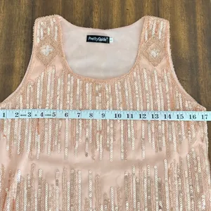 PrettyGuide Rose Gold Sequin Flapper Tank Top Sleeveless Mesh Scalloped Hem S‎ thumbnail 8