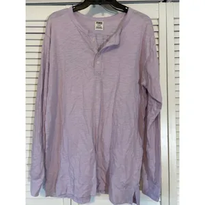 Victoria's Secret PINK Long Sleeve Henley T-Shirt Purple Dog Logo Size‎ M Y2K thumbnail 2