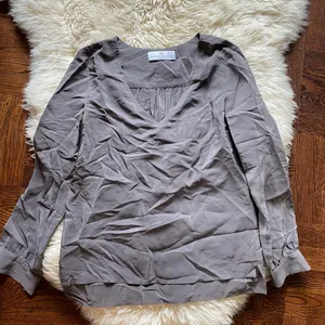 100% silk Amanda Uprichard long sleeved blouse tunic neutral gray thumbnail 1