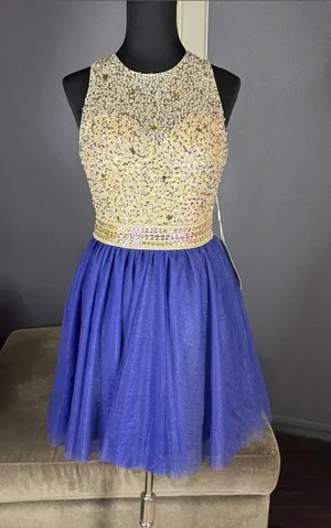 Women’s Embellished Sequin Beaded Bodice Royal Blue Tulle Party Dress Size 2 NWT thumbnail 1