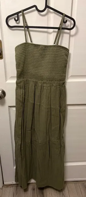 Loft Green Smocked Maxi Dress Small thumbnail 1
