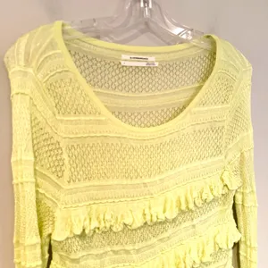 Anthropologie Ruffle Open Knit Sweater Womens Large Lime Green Feminine Coquette thumbnail 5