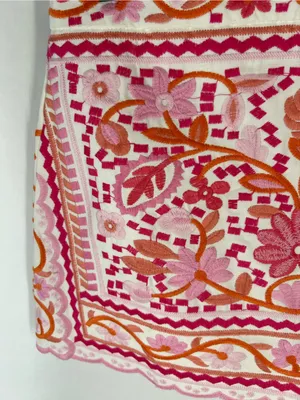 J.Marie Marina Embroidered Floral Mini Skirt Pink Orange White Size S thumbnail 3