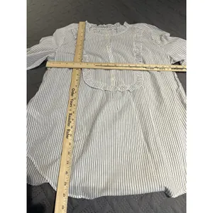 Loft Women's M pinstripe ruffle-neck shirt NWT thumbnail 3