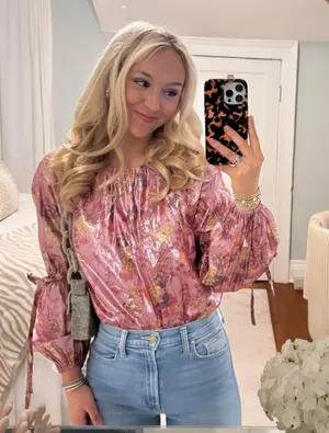 Tularosa Emerson Magnolia Floral Bodysuit Metallic Puff Long Sleeves Size Small thumbnail 1