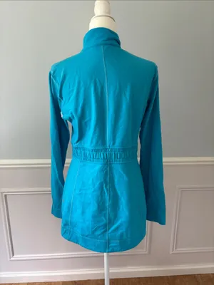 Lululemon Yohari Zip Front Jacket 10 Blue Mock Neck Tie Waist Sweatshirt Top thumbnail 8