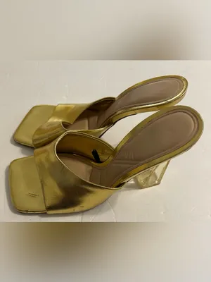 Zara Metallic Gold Slip-On Block Heel Mules thumbnail 3