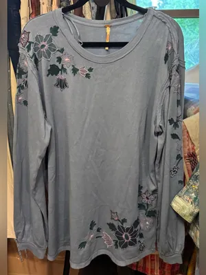 NWOT Free People Violet Vines Long Sleeve - storm combo blue - Large thumbnail 8