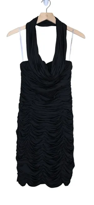 Sherri Hill Women's 4 Black Ruched Halter Mini Cocktail Dress thumbnail 1