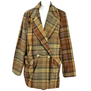 Free People Wool Mari Tartan Plaid Blazer Winter Wheat Large Dark Academia thumbnail 8