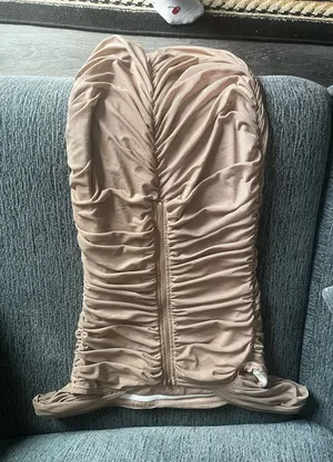 Beige scrunch shein bodycon dress thumbnail 1