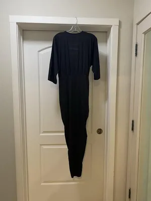 Dress Day Dress Womens L Black Ruched Wrap V Neck Half Sleeve Maxi Formal thumbnail 4