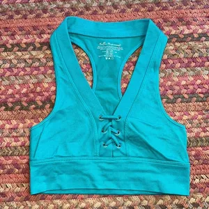 Bella Movement Teal Blue Ribbed Lace Up Racerback Sports Bra Seamless thumbnail 1