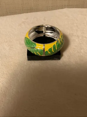 Tropical Yellow and Green Leaf Enamel Bangle Bracelet thumbnail 4