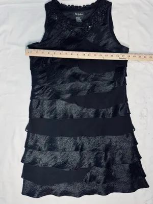 S.L. Fashions Size 14 Black Embellished Tiered Ruffle Cocktail Mini Dress thumbnail 4