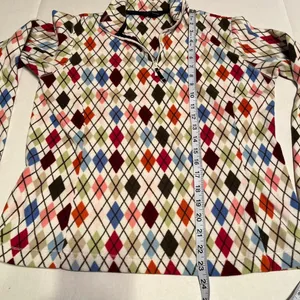 Lands' End Womens Multicolor Argyle Fleece‎ Quarter Zip Pullover Size Small thumbnail 8