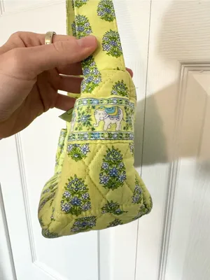 Vintage Vera Bradley Green Blue Floral Elephant Quilted Shoulder Bag USA thumbnail 2