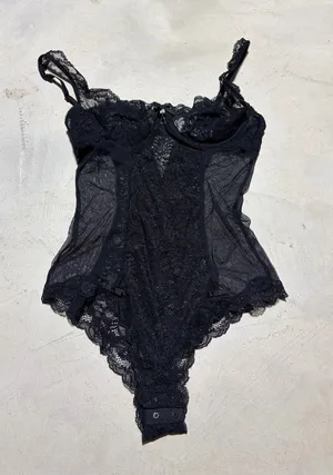Victoria’s Secret y2k Black Lace Bodysuit Sheer Teddy 36C thumbnail 1