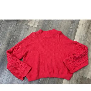 Anthropologie Cable Knit Sweater Red Cropped Cozy Cottagecore Large thumbnail 6