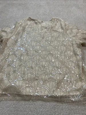NWT Adrianna Papell Sequin Blouse Top Champagne L thumbnail 14