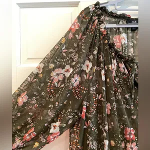 AGB Woman Floral Long Sleeve Semi Sheer Blouse Olive Green‎ & Orange Size XXL thumbnail 4