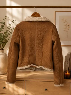 Zara TRF Cropped Faux Shearling Biker Jacket Small thumbnail 3