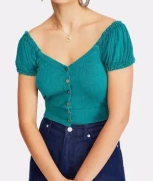 Free People We The Free Button Down Crop Top Size Small thumbnail 1