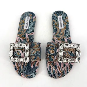 Steve Madden Marika Slide Sandals Si 7‎ Blue Floral Rhinestone Resort Vacatione thumbnail 4