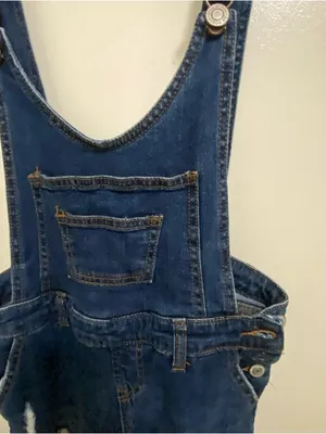 I&M Jeans Womens Dark Blue Wash Denim Overalls Pants S Small 29” Distressed thumbnail 3