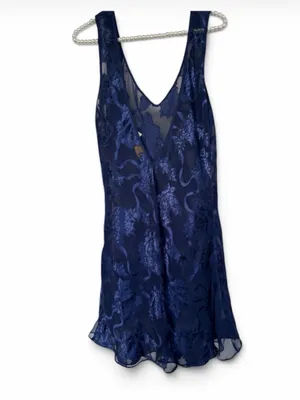 Victoria's Secret Vintage y2k gold label Navy Blue Floral Sheer Chemise thumbnail 2