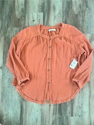 NWT Free People We The Free Button-Front Gauze Shirt/Jacket in Rust Bohemian thumbnail 5