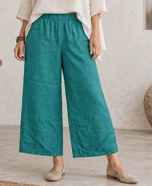 Eileen Fisher M Washed Organic Linen Delave Wide Leg Cropped Pants Relaxed thumbnail 1