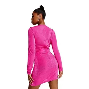 ASOS‎ Urban Revivo Pink Long Sleeve Slinky Mini Ruched Side Dress Size 6 thumbnail 9